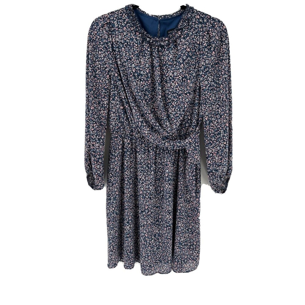 Women’s Banana Republic Crew Neck Tie Waist Sheath Blue Dress Size  4